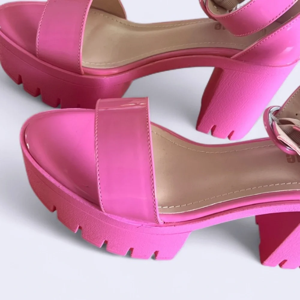 Platform Block Heel Sandals in Bright Pink